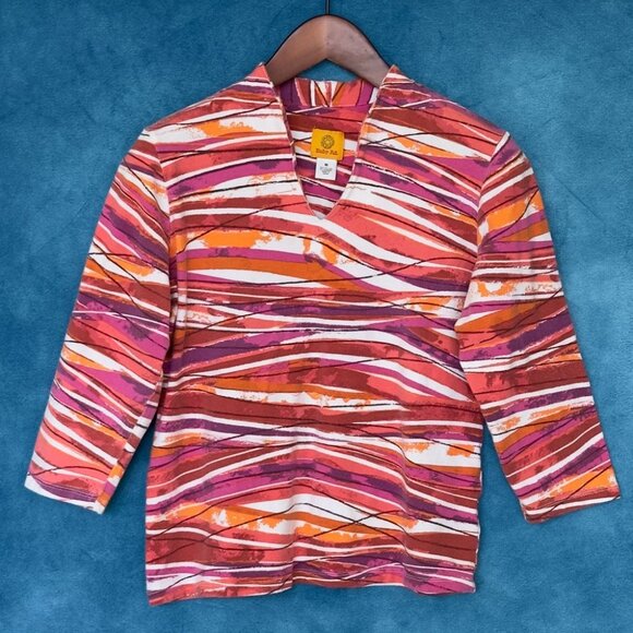 Ruby Rd Bright Striped Top, Size M - Picture 1 of 4